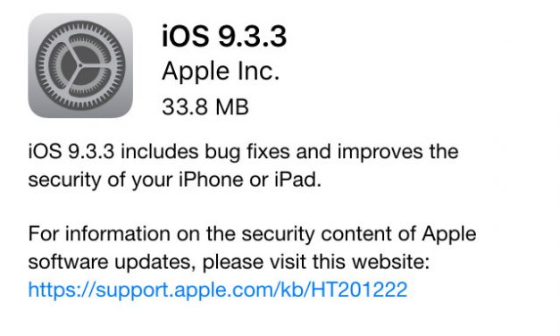 نسخه نهایی سیستم عامل iOS 9.3.3 منتشر شد