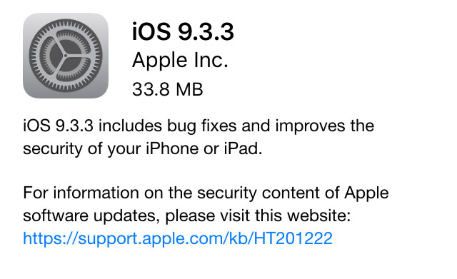 نسخه نهایی سیستم عامل iOS 9.3.3 منتشر شد